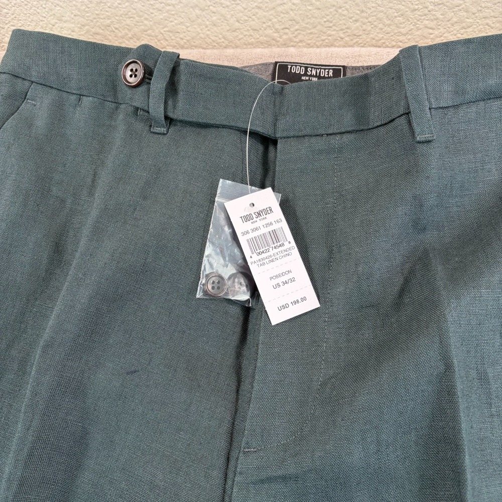 Todd Snyder Straight Fit 100% Linen Tab Trousers in Poseidon Men 34x32 NWT - Picture 3 of 11
